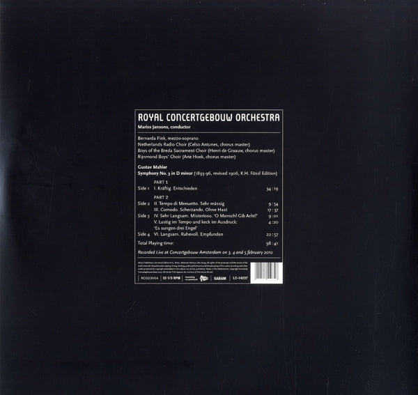 |  Vinyl LP | Royal Concertgebouw Orchestra / Mariss Jansons / Bernarda Fink - Mahler: Symphony No. 3 (2 LPs) | Records on Vinyl
