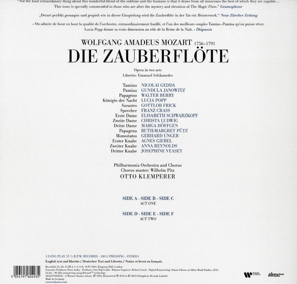 |  Vinyl LP | Otto Klemperer - Mozart: Die Zauberflote (3 LPs) | Records on Vinyl