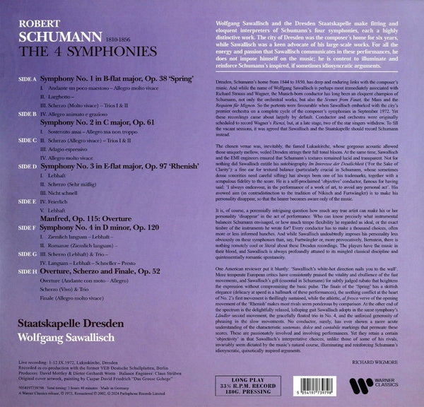 |  Vinyl LP | Wolfgang Sawallisch - Schumann: Symphonies Nos. 1-4 (4 LPs) | Records on Vinyl