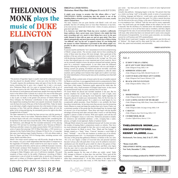 Thelonious Monk - Plays The Music Of.. |  Vinyl LP | Thelonious Monk - Plays the Music of Duke Ellington (LP) | Records on Vinyl