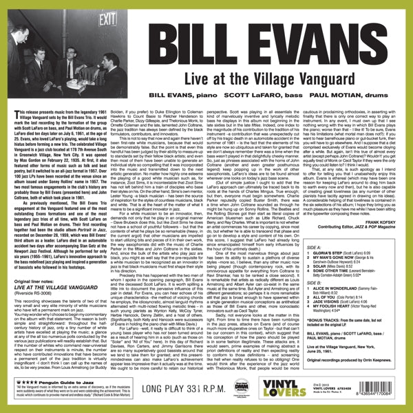 Bill Evans Trio - Live At The Village.. |  Vinyl LP | Bill -Trio- Evans - Live At the Village Vanguard (LP) | Records on Vinyl