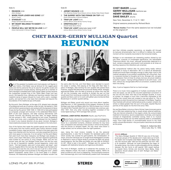  |  Vinyl LP | Chet & Gerry Mulligan -Quartet- Baker - Reunion (LP) | Records on Vinyl