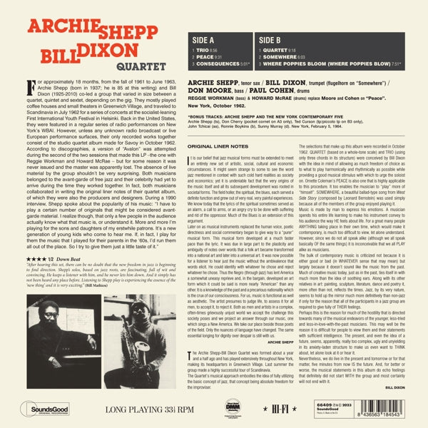Archie Shepp - Bill Dixon Quartet (LP) Cover Arts and Media | Records on Vinyl