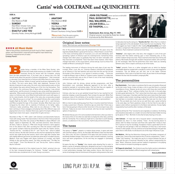 John Coltrane & Paul Qui - Cattin' With  |  Vinyl LP | John Coltrane & Paul Quinichette - Cattin' With  (LP) | Records on Vinyl