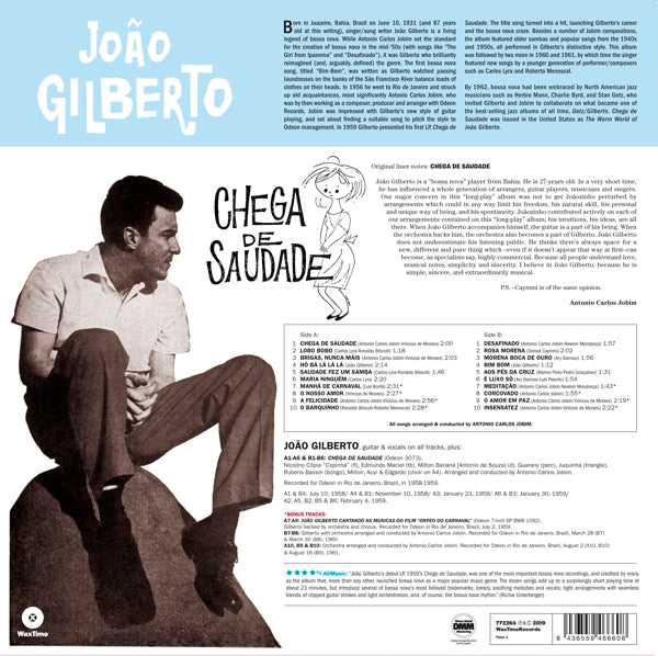 Joao Gilberto - Chega De  |  Vinyl LP | Joao Gilberto - Chega De  (LP) | Records on Vinyl